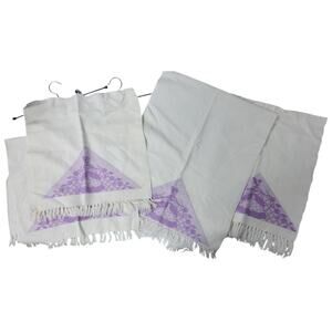 💜 Vintage Set of 4 Lavender Fringe Table Runners  – Boho Cottagecore Home Décor